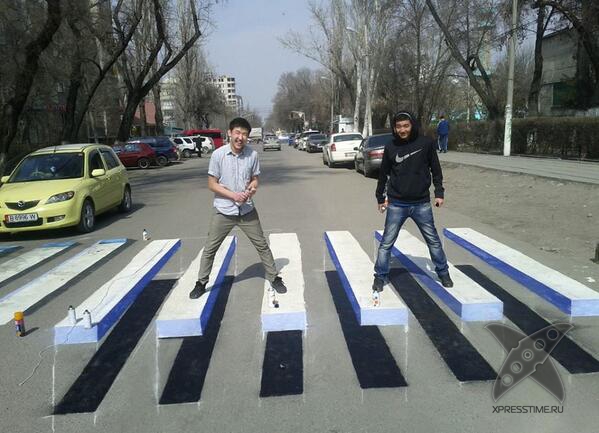 Пешеходная 3D-зебра, парящая в воздухе