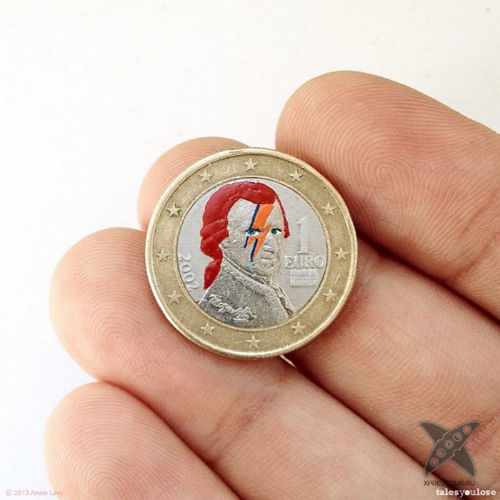 Рисунки различных персонажей на монетах