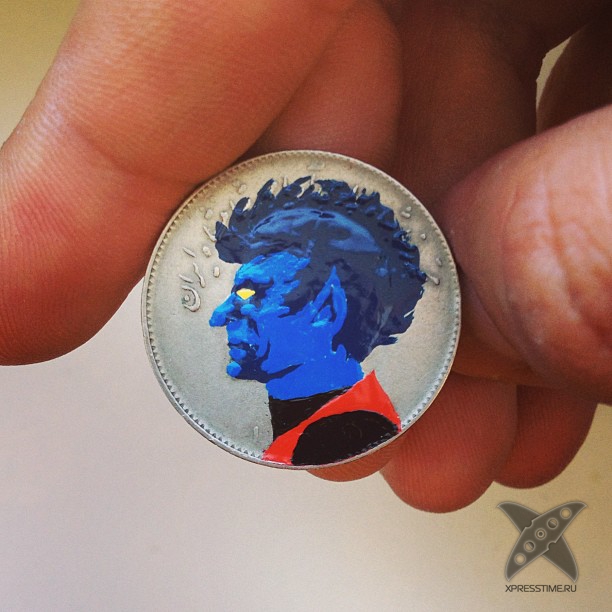 Рисунки различных персонажей на монетах