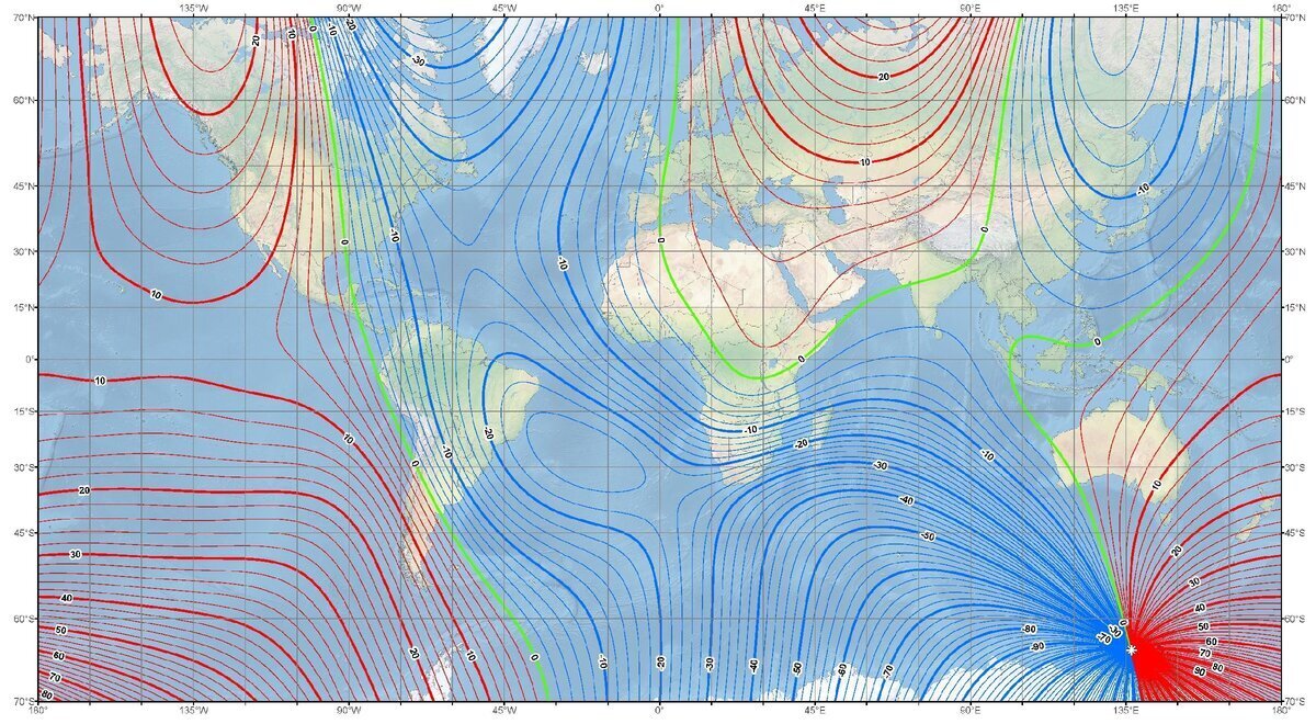 Карта магнитного склонения Земли