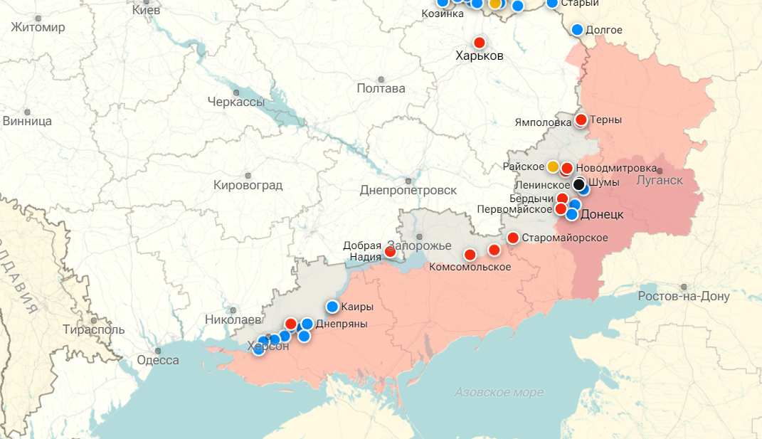 Линия фронта по версии РИА новости.