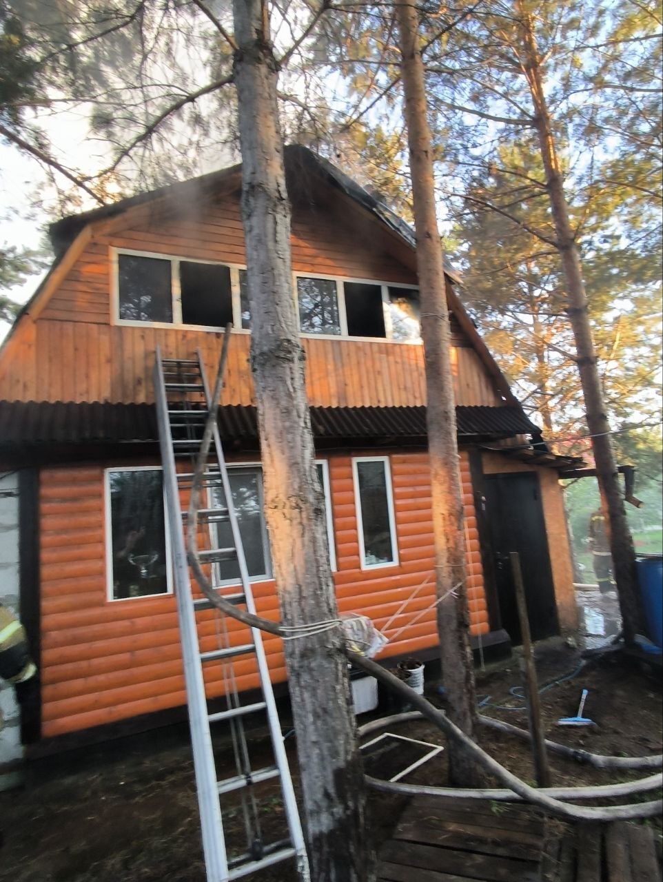 вот с этого торца и поливали с этой лестницы. справа вход в баню (черная дверь) и бочка синяя немного видна