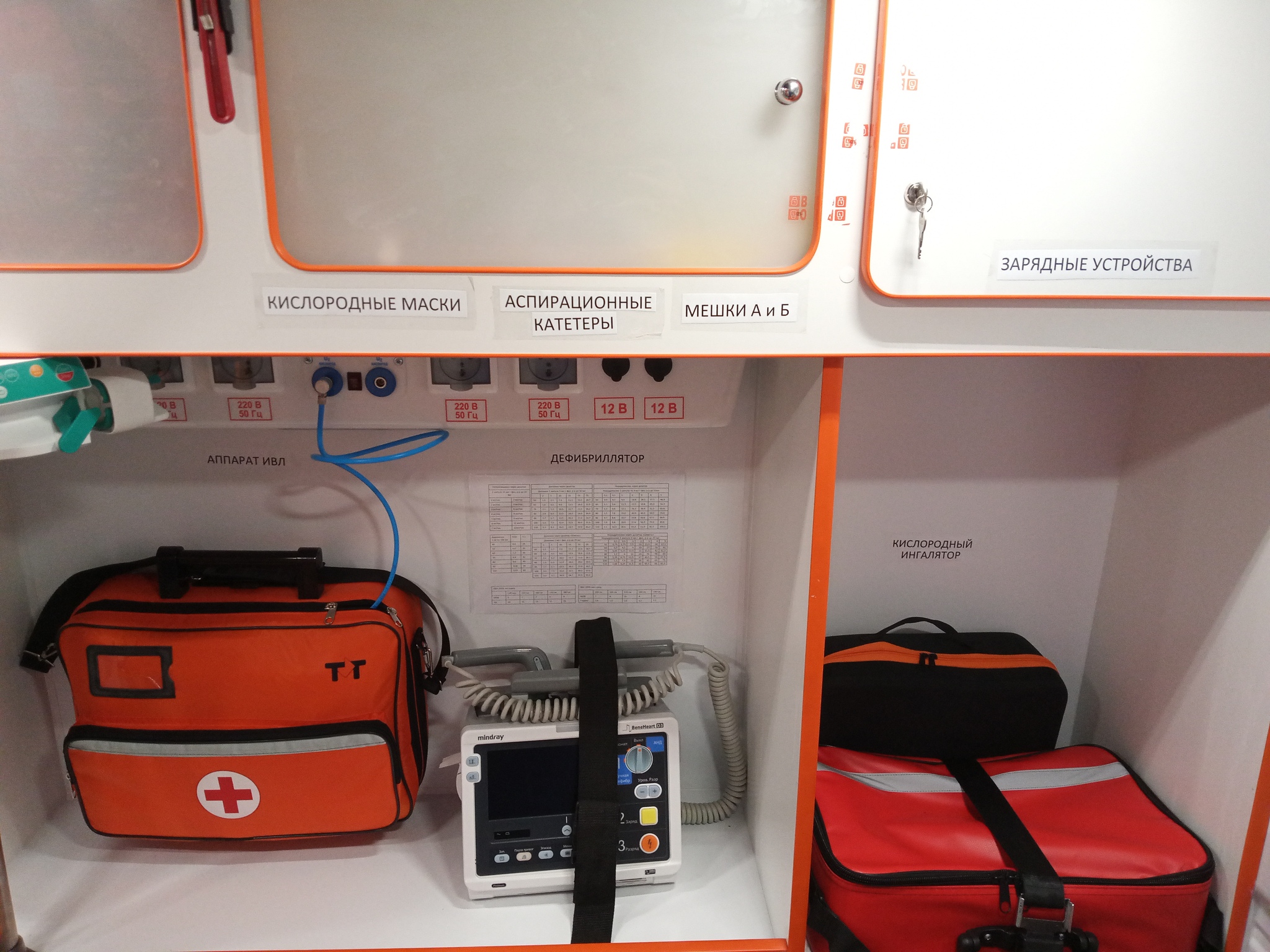 Вместо шедших в комплекте с машиной узких строп с металлической пряжкой оборудование крепим широкими стропами с быстроразъемными фиксаторами. На стене - расчетные таблицы для шприцевого дозатора.