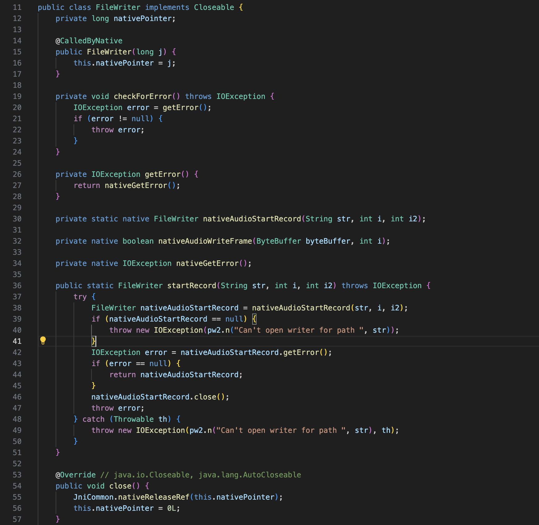 /one/video/calls/audio/opus/FileWriter.java - Это нативная запись аудио в файл.